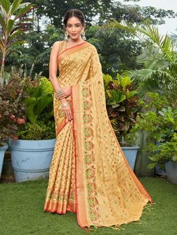 Odette - Cream Elegant Cotton Silk Weaving Designer Saree with Unstitched Blouse