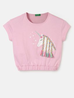United Colors of Benetton - Girls Regular Fit Round Neck Braided Tops