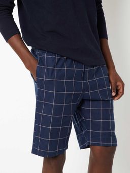 max - Blue Checks Cotton Blend Regular Shorts