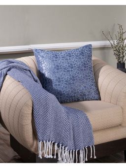 Maspar - Vintage Grandeur Ore Rerun Transparent Foile Print Cotton Blue Medium Cushion Cover