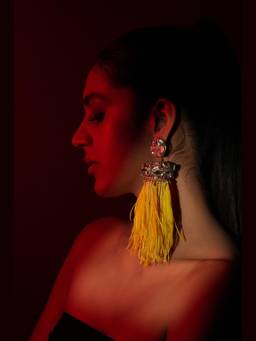 Bijoux by Priya Chandna - Yellow Sunlit Feather Drop Earrings