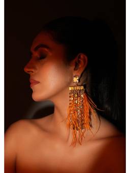Bijoux by Priya Chandna - Orange Ember Feather Earrings