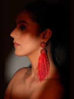 Bijoux by Priya Chandna - Red Crimson Feather Drops Earrings