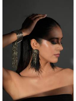 Bijoux by Priya Chandna - Black Noir Feather Drops Earrings