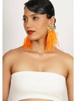 Bijoux by Priya Chandna - Orange Feather Earrings