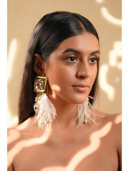 Bijoux by Priya Chandna - White Feathered Square Earrings