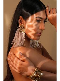 Bijoux by Priya Chandna - Gold Embellished Feather Earrings