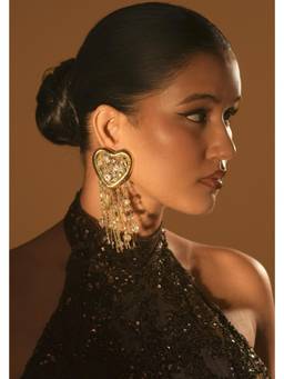 Bijoux by Priya Chandna - Gold Heartfall Tassel Drops Earrings