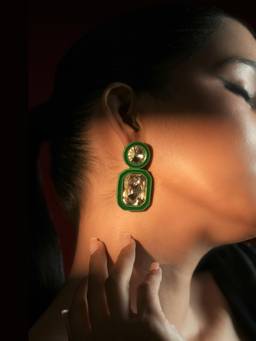 Bijoux by Priya Chandna - Emerald Green Frame Drops Earrings