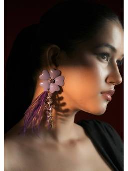Bijoux by Priya Chandna - Purple Lilac Bloom Feather Drops Earrings