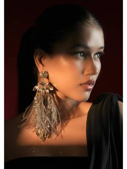 Bijoux by Priya Chandna - Grey Starlit Feather Drops Earrings
