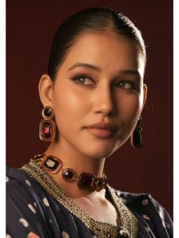 Bijoux by Priya Chandna - Red Crimson Frame Drops Earrings
