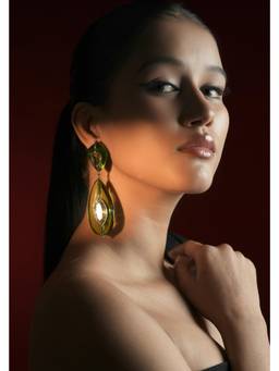 Bijoux by Priya Chandna - Green Emerald Leaf Drops Earrings