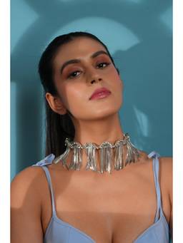 Bijoux by Priya Chandna - Silver Tassel Statement Choker Necklace