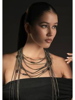 Bijoux by Priya Chandna - Black Chain Fringe Necklace