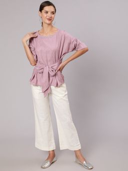 Jaipur Kurti - Lavender Embellished Top with Flared Pants (Set of 2)