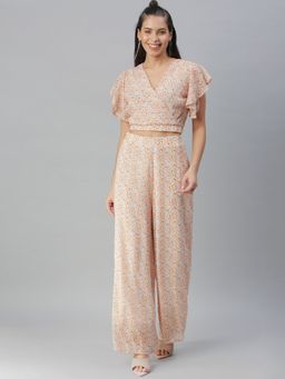 SHOWOFF - Women Above Knee V-Neck Off White Floral Co-Ord (Set of 2)