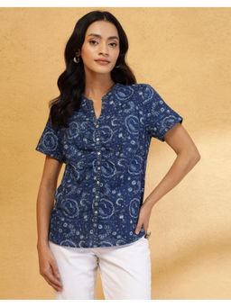 Fabindia - Blue Cotton Dabu Printed Shirt