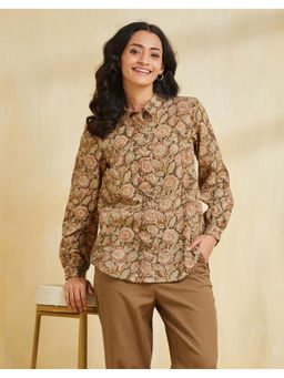 Fabindia - Green Cotton Kalamkari Floral Printed Shirt