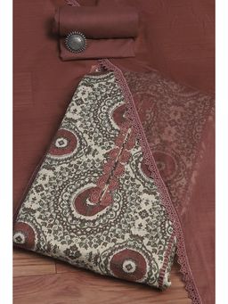 Biba - Women Brown Cotton Schiffli Unstitched Dress Material