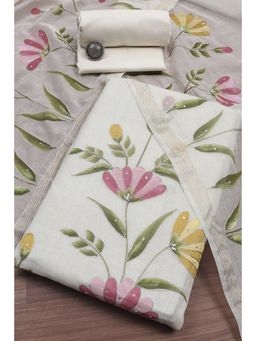 Biba - Women Off White Chanderi Hand Painted Unstitched Dress Material