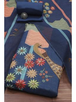 Biba - Women Navy Blue Chanderi Printed Unstitched Dress Material