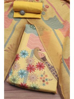 Biba - Women Yellow Chanderi Printed Unstitched Dress Material