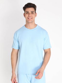 CHKOKKO - Men Terry Cotton Regular Fit T-Shirt - Blue