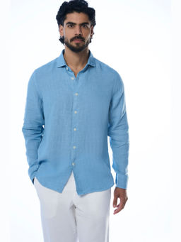 TERRA LUNA - Fabio Ls Linen Blue Casual Shirt
