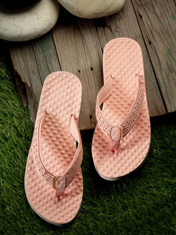 SOLETHREADS - Accuflex Pink Textured Women Slippers