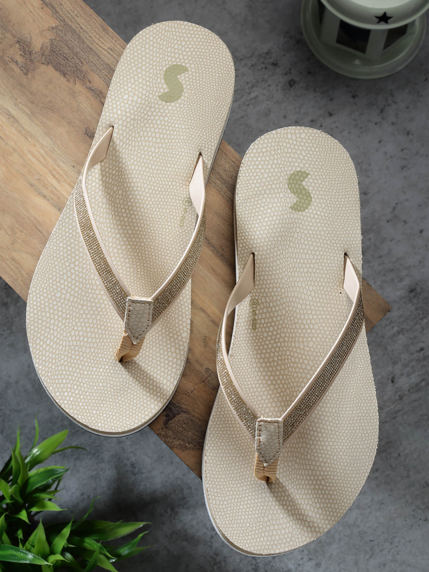 Buy SOLETHREADS Glitz Beige Solid Women Slippers Online