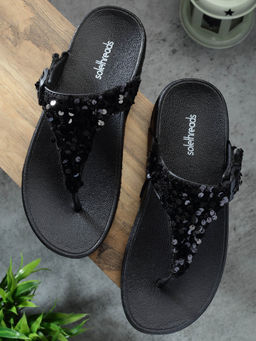 SOLETHREADS - Tinsel Black Sequined Women Slippers