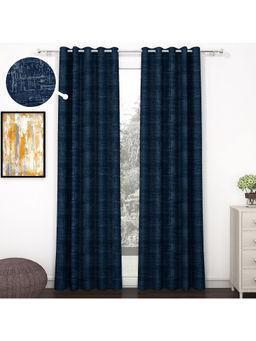 Story@Home - 215 Cm 7 Ft Polyester, Silk Blackout Door Curtain Single Curtain Abstract, Blue