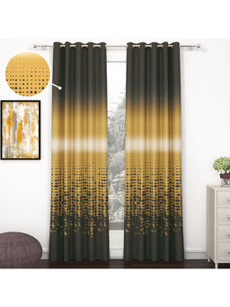 Story@Home - 215 Cm 7 Ft Polyester Blackout Door Curtain Single Curtain Printed, Slate Grey, Golden