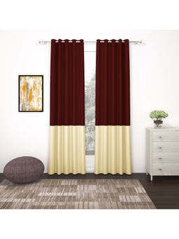 Story@Home - Black Out Maroon Beige Due Color 7 Feet Door Curtain (Pack of 2)