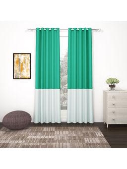 Story@Home - Black Out Green Turquoise Due Color 7 Feet Door Curtain (Pack of 2)