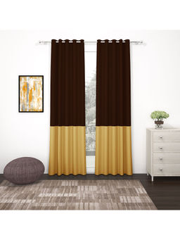 Story@Home - Black Out Brown Gold Due Color 7 Feet Door Curtain (Pack of 2)