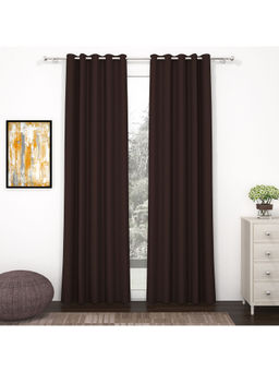 Story@Home - 215 Cm 7 Ft Polyester, Silk Blackout Door Curtain Solid, Brown (Pack of 2)