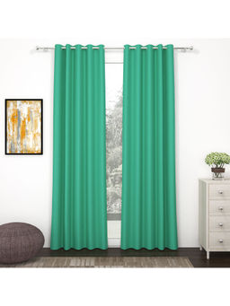 Story@Home - 215 Cm 7 Ft Polyester, Silk Blackout Door Curtain Solid, Teal (Pack of 2)