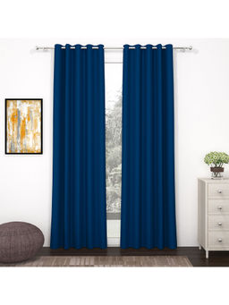 Story@Home - 215 Cm 7 Ft Polyester, Silk Blackout Door Curtain Solid, Navy Blue (Pack of 2)