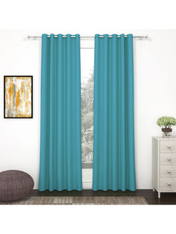 Story@Home - 215 Cm 7 Ft Polyester, Silk Blackout Door Curtain Solid, Ocean Blue (Pack of 2)