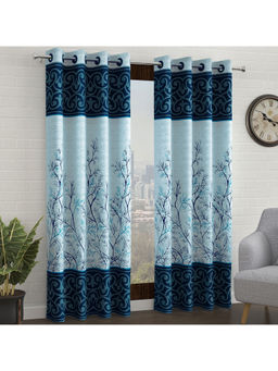 Story@Home - Blue & White Abstract Door Curtain 7 Feet (Pack of 2)