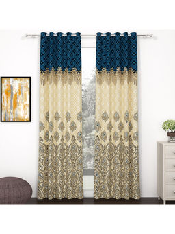 Story@Home - Blue & Ivory Ethnic Door Curtain 7 Feet (Pack of 2)