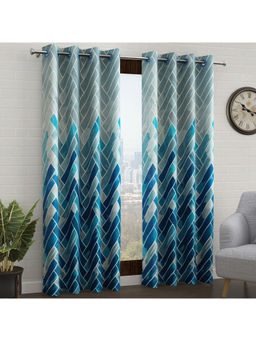 Story@Home - Grey & Blue Abstract Door Curtain 7 Feet (Pack of 2)