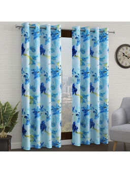 Story@Home - Blue Floral Door Curtain 7 Feet (Pack of 2)