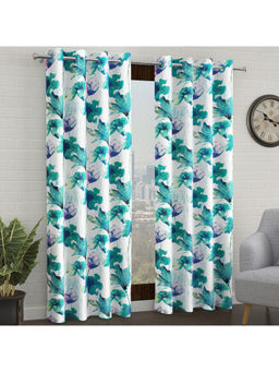 Story@Home - Blue & White Floral Door Curtain 7 Feet (Pack of 2)