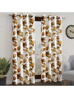 Story@Home - Off White & Brown Floral Door Curtain 7 Feet (Pack of 2)