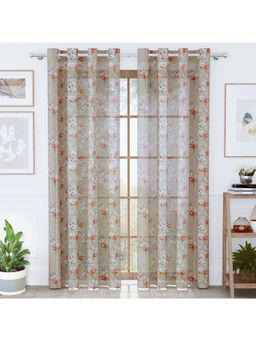Story@Home - Polyester Semi Long Door Curtain 8 Feet Long, Beige & Pink, Geometric