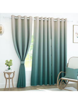 Story@Home - 242 Cm 8 Ft Polyester Blackout Semi Long Door Curtain Single Curtain Ocean Green & Ivory