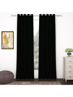 Story@Home - 242 Cm 8 Ft Polyester Silk Blackout Shower Door Curtain Solid Black (Pack of 2)